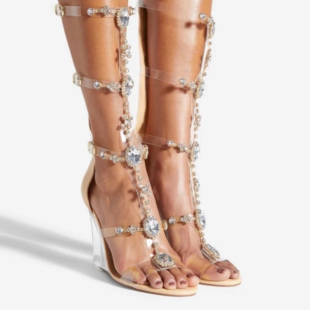 🛍Bundle sale🛍Embellished Wedge gladiator sandals nwot 10 - Picture 2 of 8